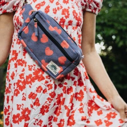 Organic Waist Bag: Blue with hearts